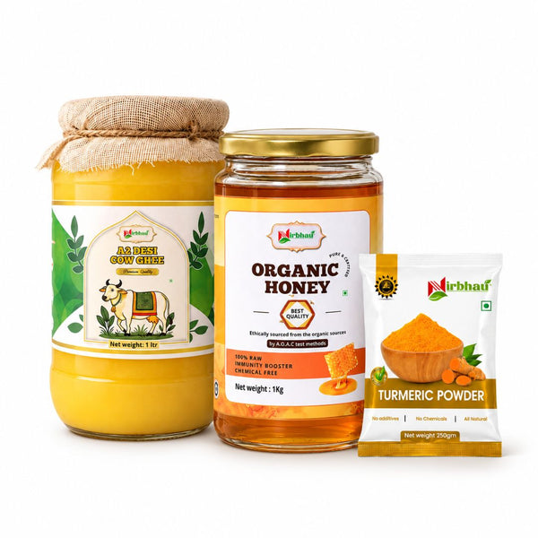 1L A2 Desi Cow Ghee + 1kg Organic Honey + 250g Haldi - Nirbhau Foods