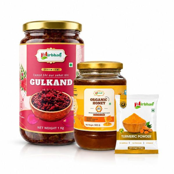 1kg Gulkand + 500g Organic Honey + 250g Haldi - Nirbhau Foods