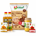 Multigrain Atta – 5 kg; Turmeric Powder – 250 g; Red Chilli Powder – 250 g; Yellow Mustard Oil – 2 L; A2 Desi Cow Ghee – 1 L
